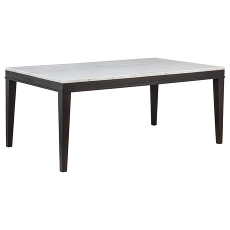 Averill 7-Piece White Marble Dining Set with Dark Grey Chairs