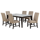 Averill 7-Piece White Marble Dining Set in Tan and Coffee Bean