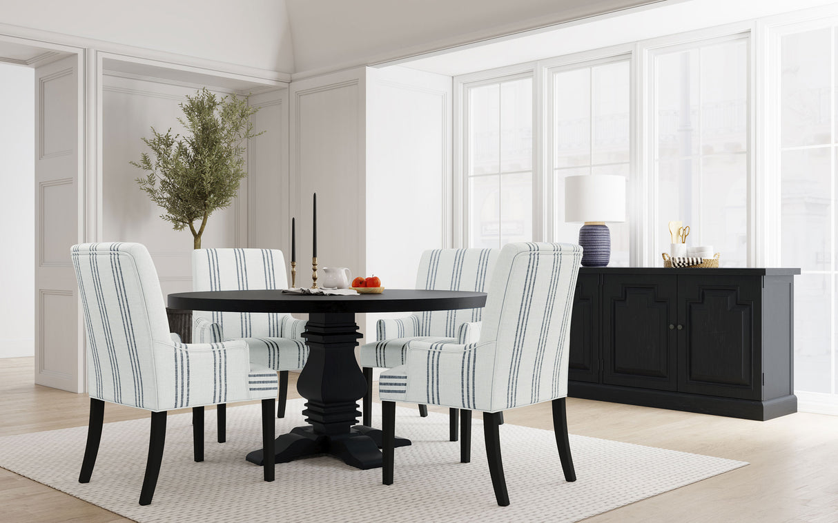 Herran Upholstered Arm Chair, Beige with Blue Stripes
