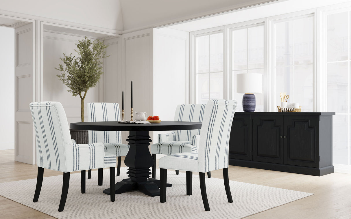 Herran Upholstered Arm Chair, Beige with Blue Stripes