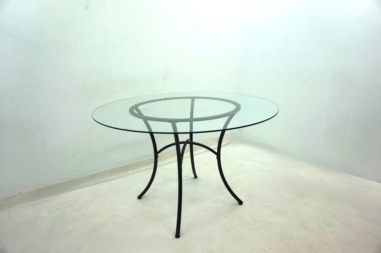 Kline 48" Round Glass Top Dining Table, Matte Black