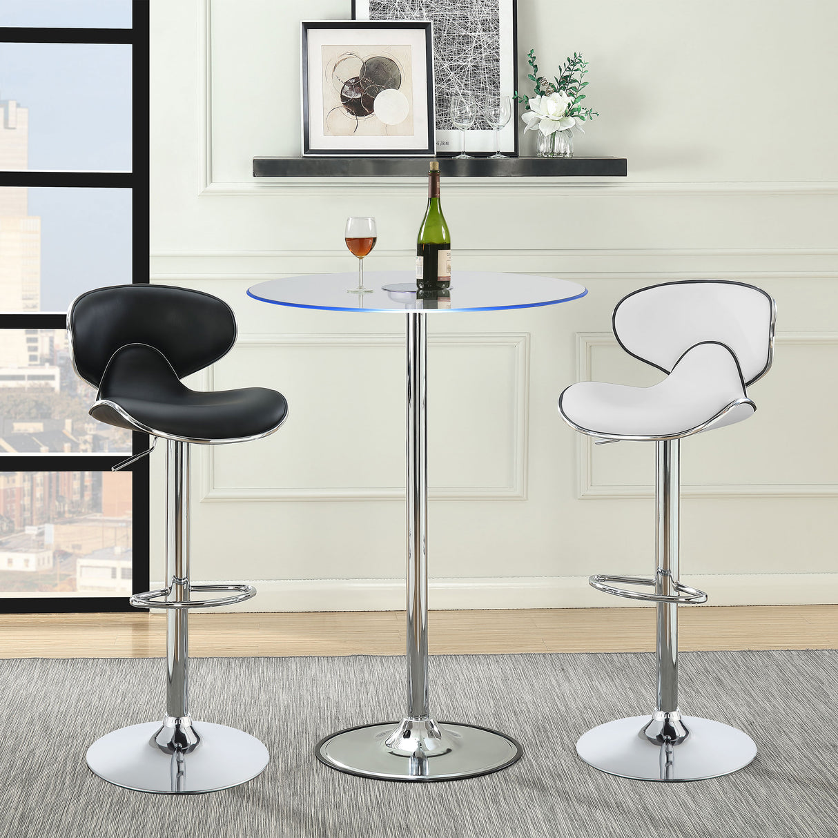 Thea Round 28-inch Glass Top LED Bistro Bar Table