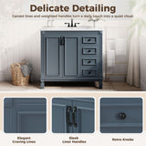 Bathroom Vanity With Sink And Storage, 2 Drawers, 1 Deep Drawer, Adjustable Shelf - Blue