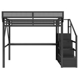 Queen Loft Bed With Desk And Charging Station Stairs And Light - Black