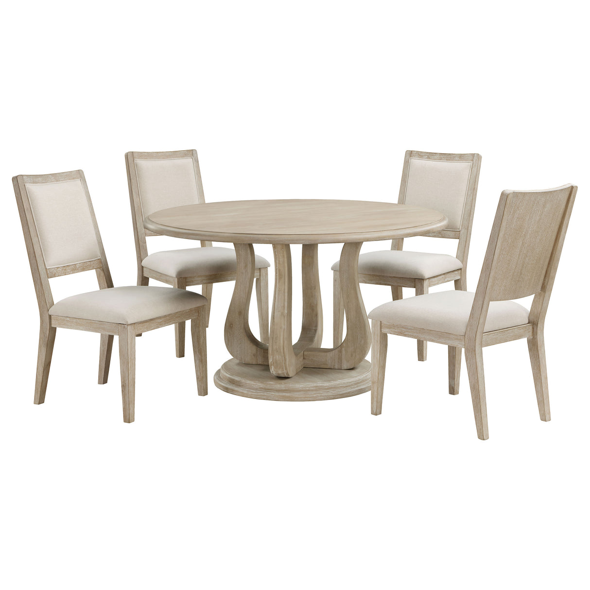 Trofello 5-Piece Round Dining Table Set, White Washed