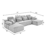 Sectional Sleeper Sofa & Storage Pockets, Modular Couch With Throw Pillows For Living Room