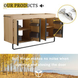 58" Freestanding Bathroom Cabinet With 4 Soft Close Doors & 3 Open Racks (Vanity Only, No Sink) - Oak