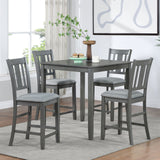 5 Pieces Dining Table Set, Counter Height Kitchen Table Set With Square Table And 4 Upholstered Chairs