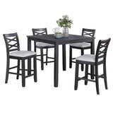 Dining Table Set With 4 Cross Back Chairs, Upholstered Cushions - Charcoal