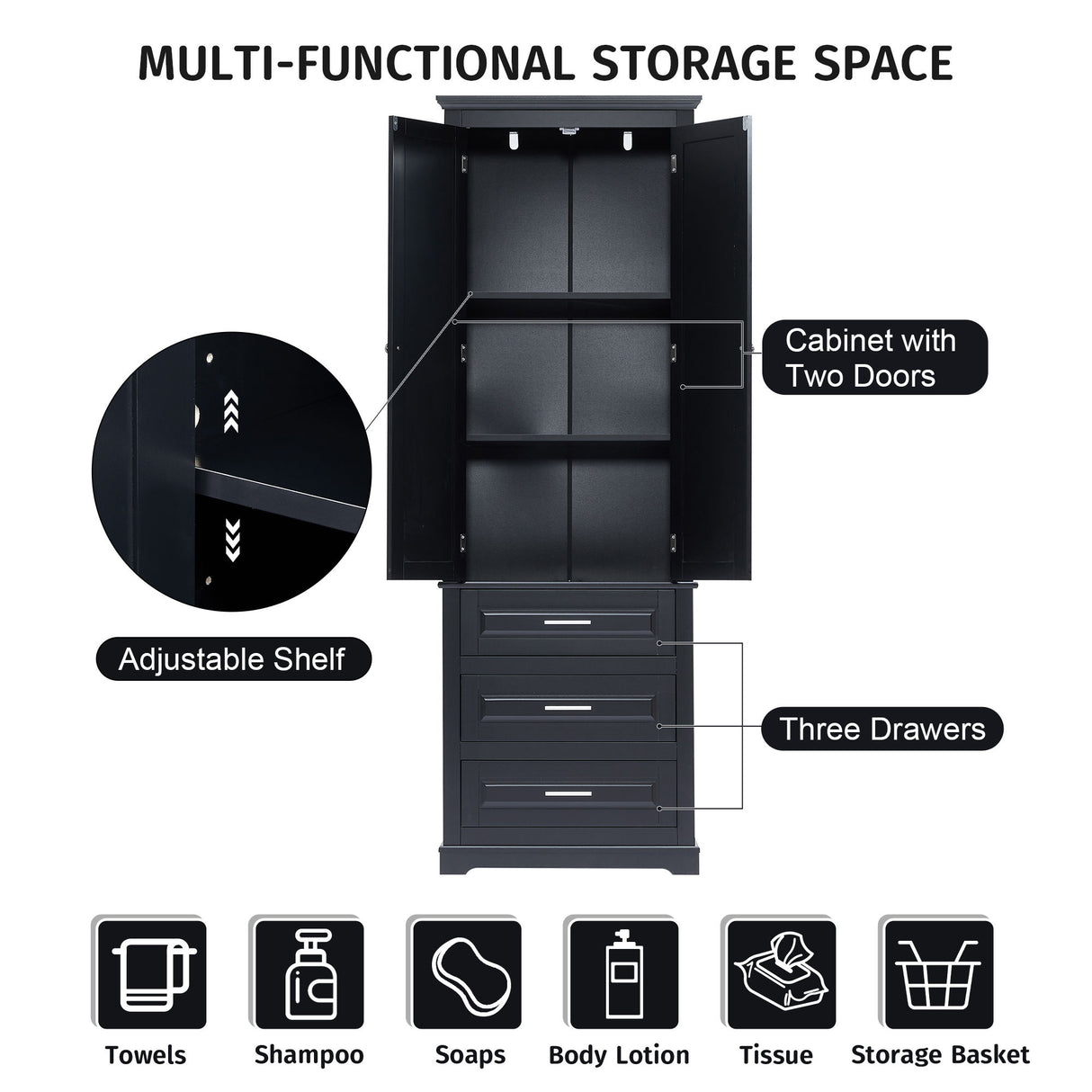 Storage Cabinet With 3 Drawers For Bathroom