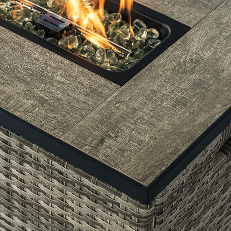 Propane Gas Fire Pit Table With Propane Tank Cover, 50000 Btu, Rectangular For Outside - Beige