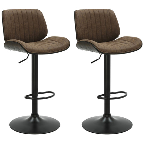 Brock - Adjustable Swivel Curved Back Wood Bar Stool With Faux Leather Seat - Black Base