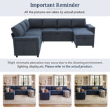 U - Shaped Convertible Sectional Sofa Bed With Storage, USB Charger & Cup Holders