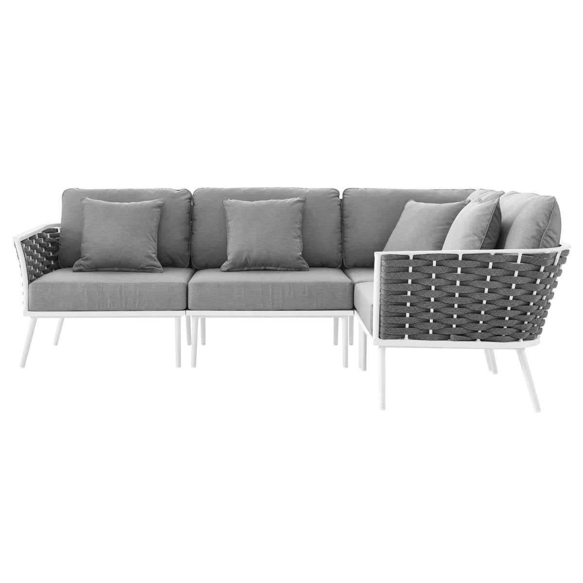 130" 4-Piece Modern Rope and Aluminum Outdoor Sectional Sofa – White Gray - Outdoor - Alpine Outlets