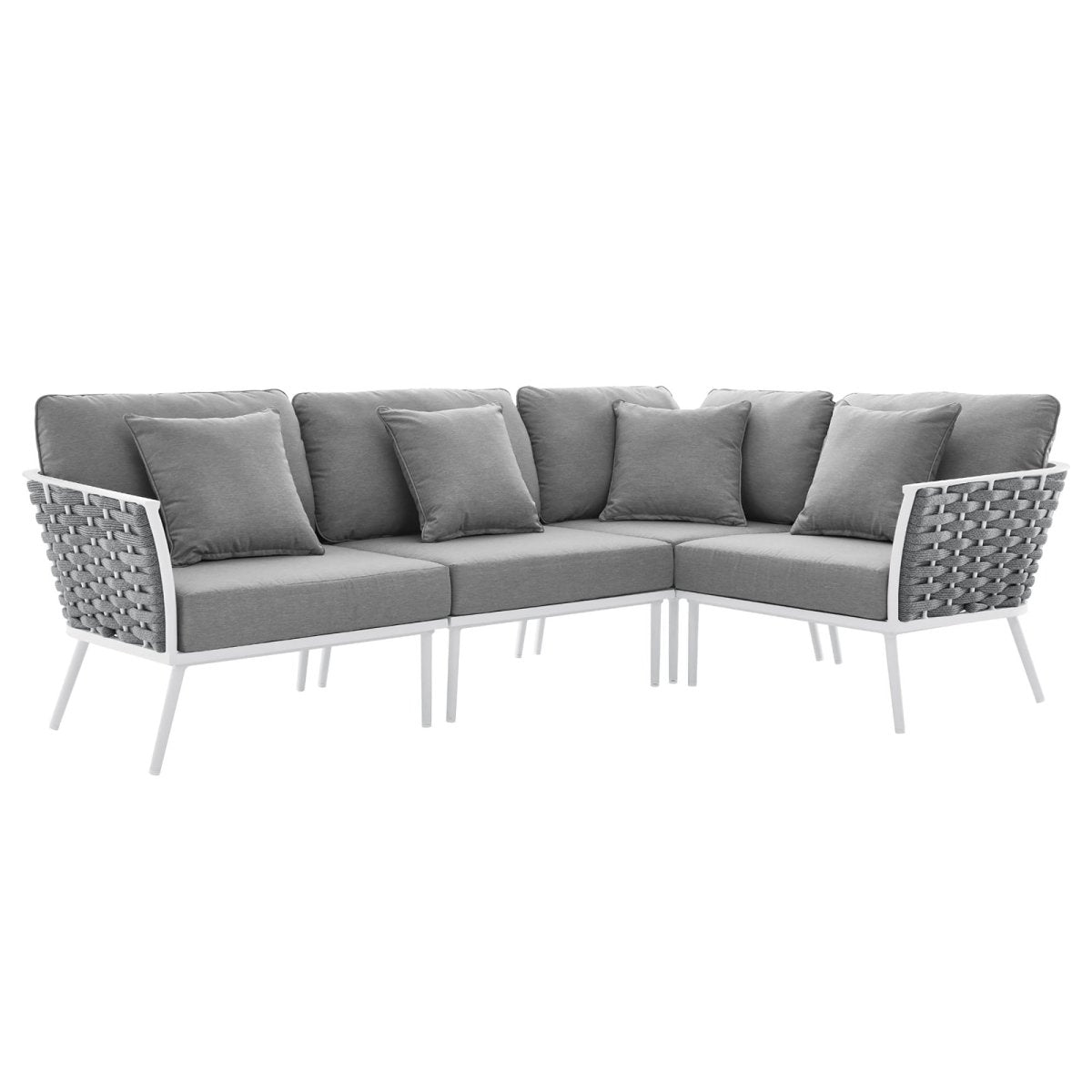 130" 4-Piece Modern Rope and Aluminum Outdoor Sectional Sofa – White Gray - Outdoor - Alpine Outlets