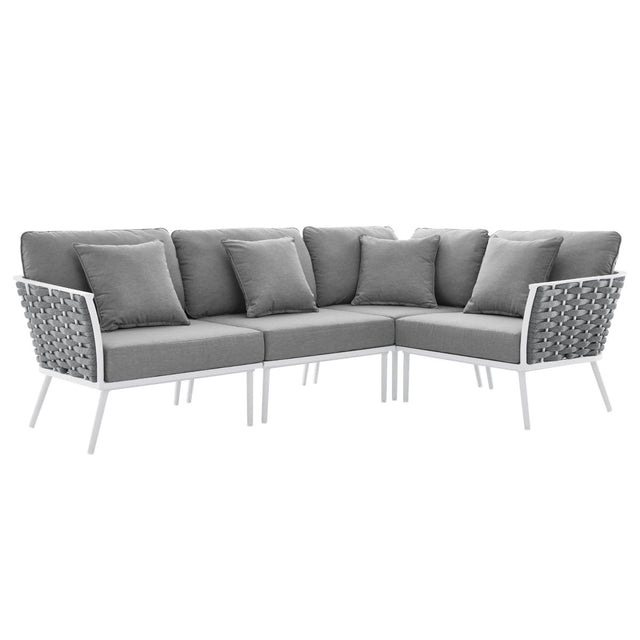 130" 4-Piece Modern Rope and Aluminum Outdoor Sectional Sofa – White Gray - Outdoor - Alpine Outlets