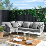 130" 4-Piece Modern Rope and Aluminum Outdoor Sectional Sofa – White Gray - Outdoor - Alpine Outlets