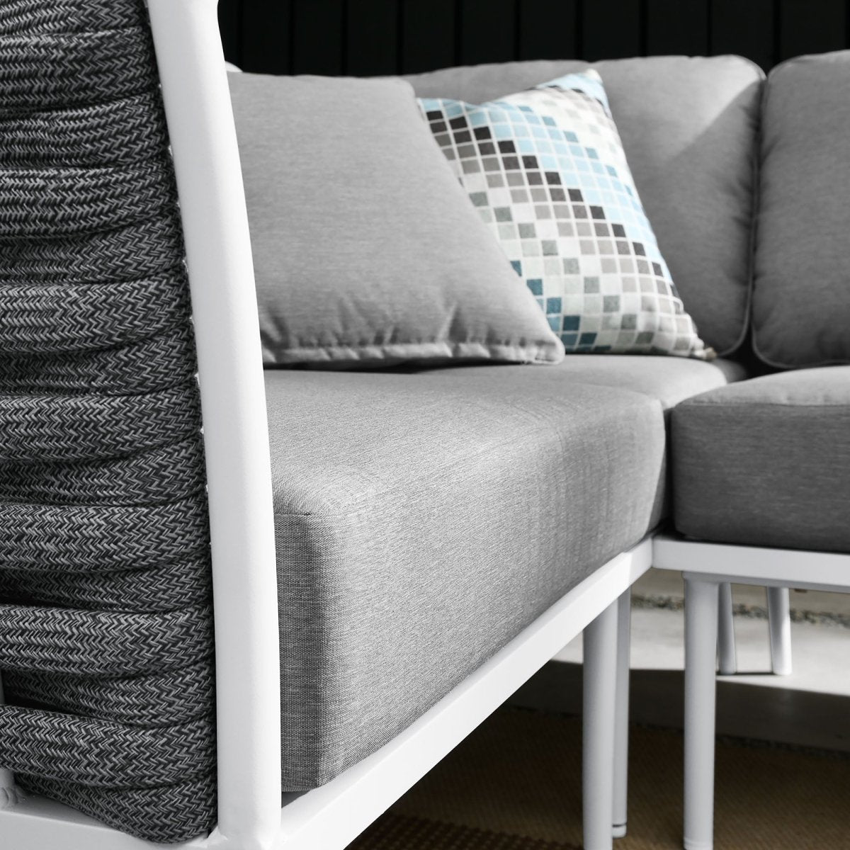 130" 4-Piece Modern Rope and Aluminum Outdoor Sectional Sofa – White Gray - Outdoor - Alpine Outlets