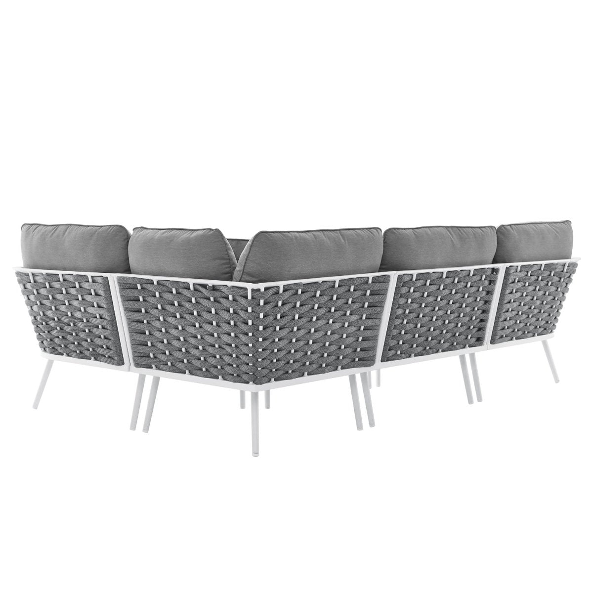 130" 4-Piece Modern Rope and Aluminum Outdoor Sectional Sofa – White Gray - Outdoor - Alpine Outlets