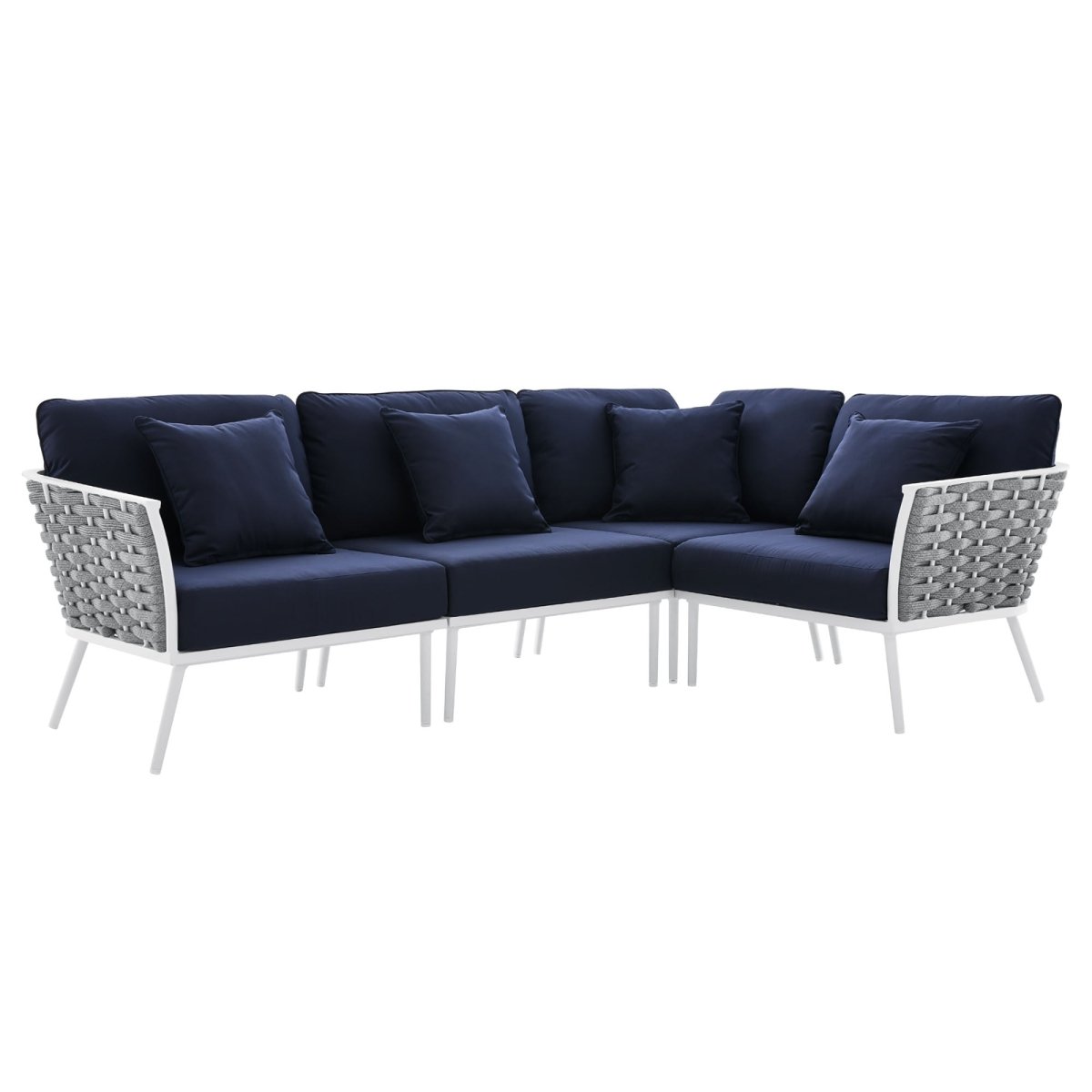 130" 4-Piece Modern Rope and Aluminum Outdoor Sectional Sofa – White Navy - Outdoor - Alpine Outlets
