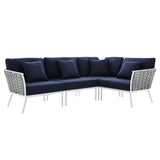 130" 4-Piece Modern Rope and Aluminum Outdoor Sectional Sofa – White Navy - Outdoor - Alpine Outlets