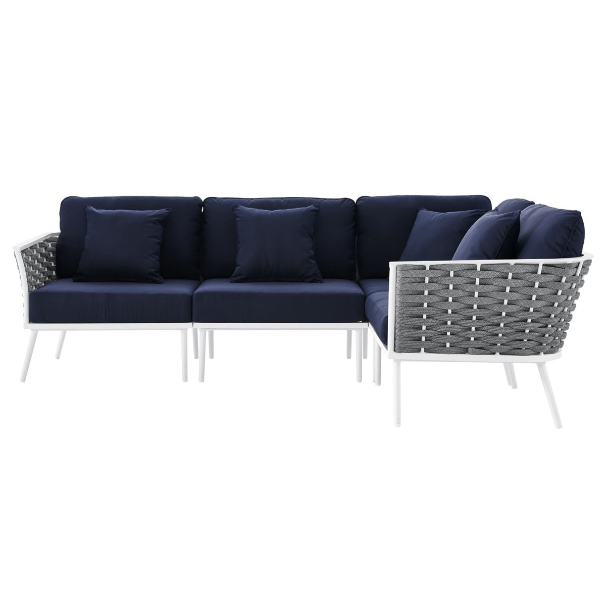 130" 4-Piece Modern Rope and Aluminum Outdoor Sectional Sofa – White Navy - Outdoor - Alpine Outlets