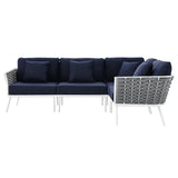 130" 4-Piece Modern Rope and Aluminum Outdoor Sectional Sofa – White Navy - Outdoor - Alpine Outlets