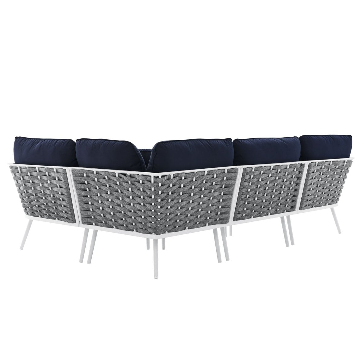 130" 4-Piece Modern Rope and Aluminum Outdoor Sectional Sofa – White Navy - Outdoor - Alpine Outlets