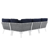 130" 4-Piece Modern Rope and Aluminum Outdoor Sectional Sofa – White Navy - Outdoor - Alpine Outlets
