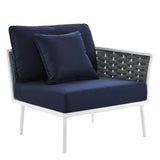 130" 4-Piece Modern Rope and Aluminum Outdoor Sectional Sofa – White Navy - Outdoor - Alpine Outlets