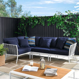 130" 4-Piece Modern Rope and Aluminum Outdoor Sectional Sofa – White Navy - Outdoor - Alpine Outlets