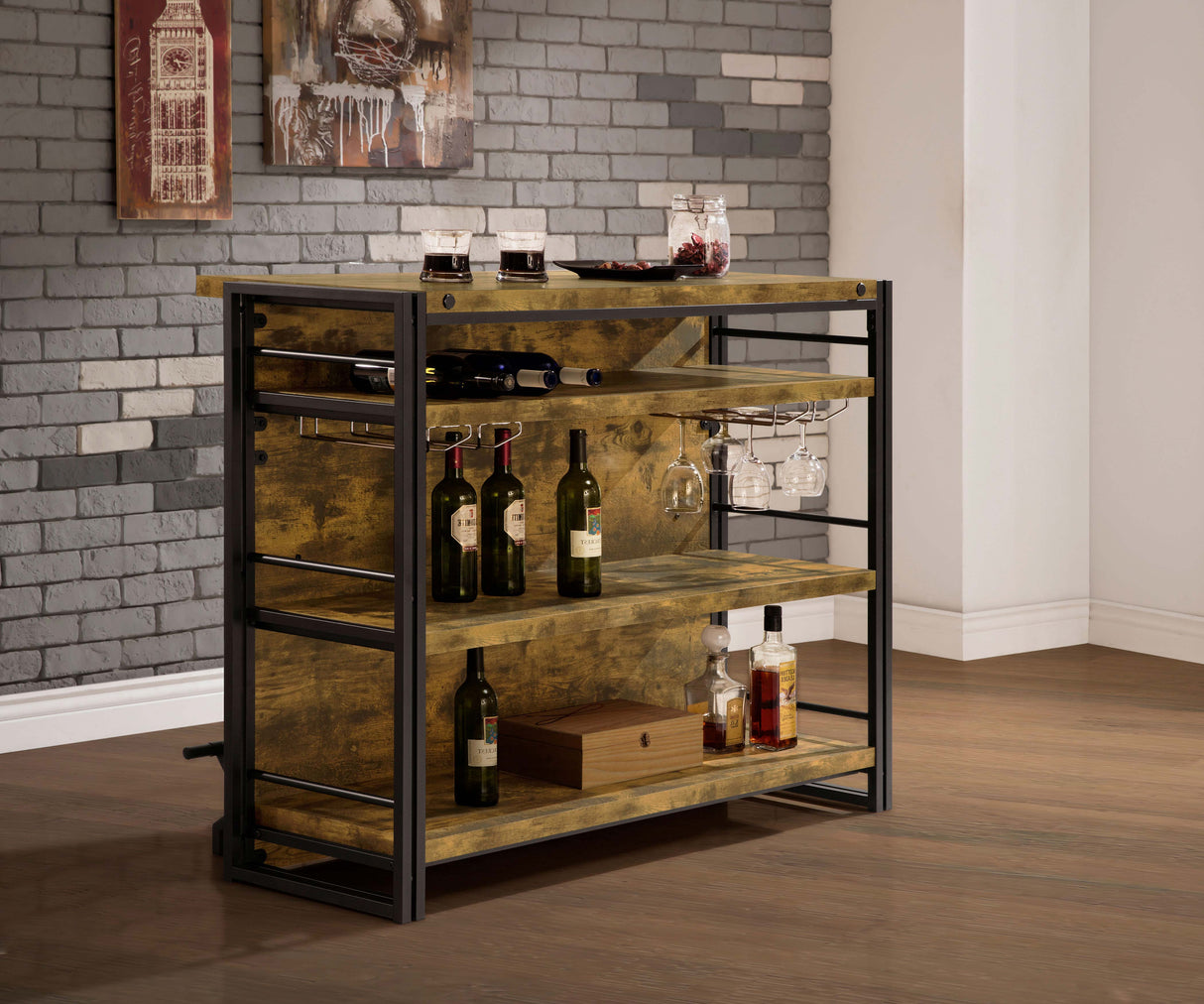 Renaldi 3-Shelf Home Bar Wine Cabinet, Rustic Nutmeg