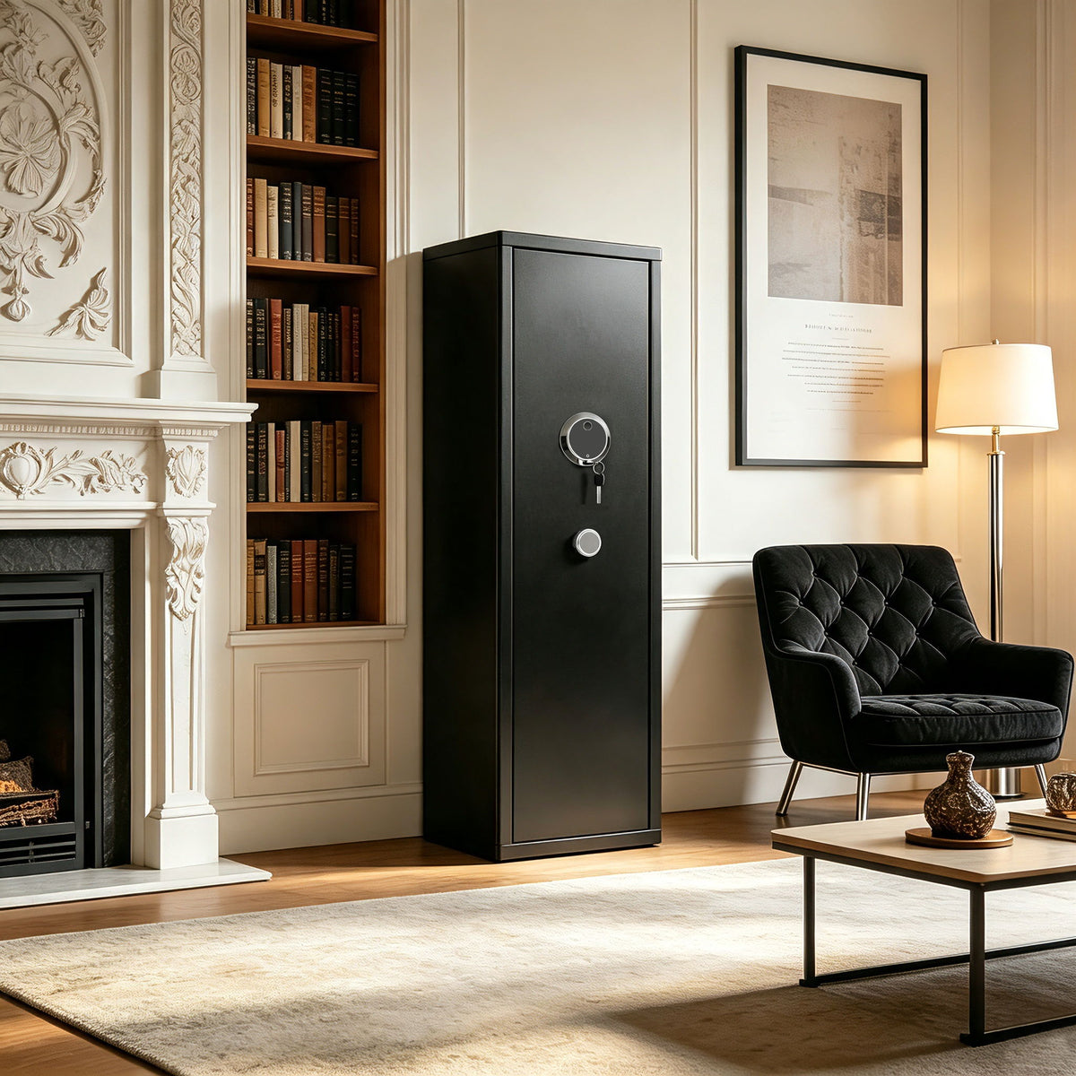Rifle Safe, Biometric & Keypad Lock, Adjustable Gun Racks With Built In Alarm System