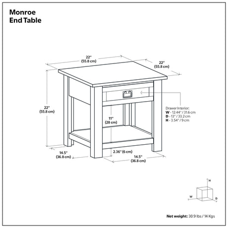 Monroe - End Table - Distressed Charcoal Brown