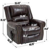 Power Lift Recliner Chair Heat Massage Dual Motor Infinite Position With USB Ports - Antique Brown