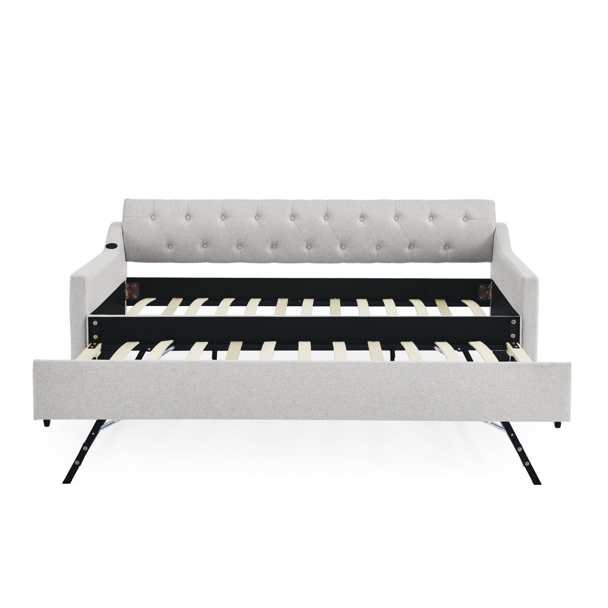 Size Upholstered Daybed With Trundle And USB Charging Armrest