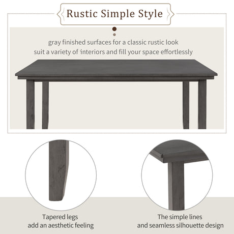 Dining Set For 6, Upholstered Chairs, Includes Table, 4 Chairs, And 2 Person Bench - Gray