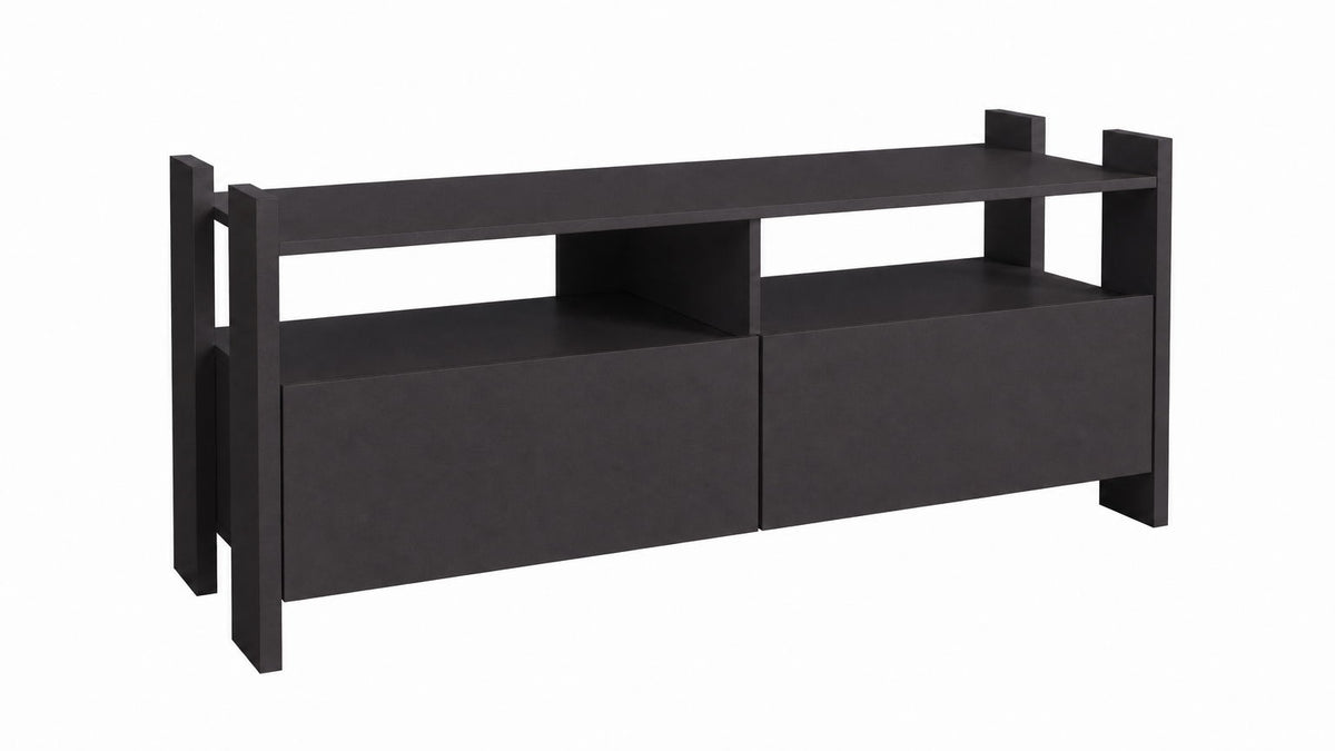 TV Stand For TVs Up To 55" With Open Shelves And 2 Drawers - Carbon Gray