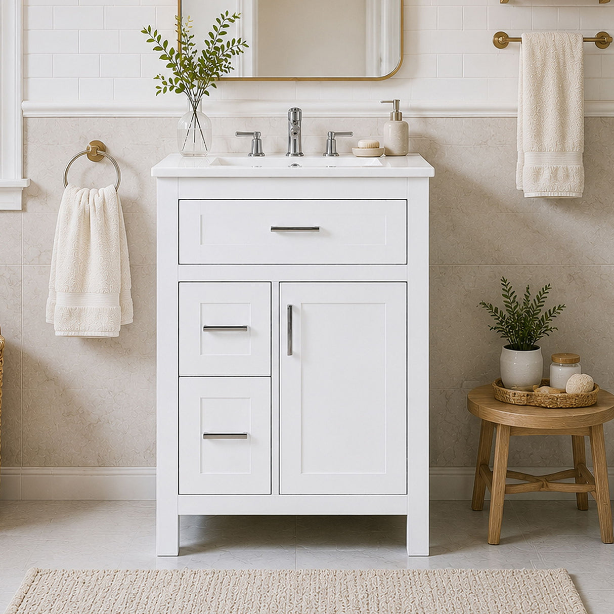 Modern Bathroom Vanity With Sink, Flip Drawer & 2 Drawers, Soft Close Hinges, Adjustable Shelf