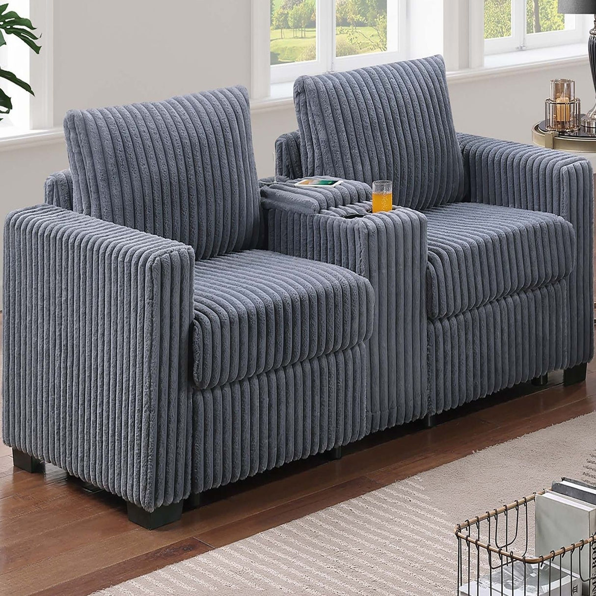 Modern Style 2 Piece Sofa Set With Cup Holders & Charging Port