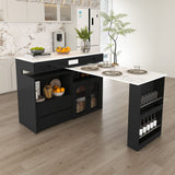 Retro Kitchen Island Set With Chairs, Extendable & Rotating Table, 4 Drawers & Door Cabinets