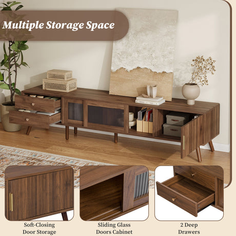 76" TV Stand, Entertainment Center With Storage Cabinets, TV Media Console Table For Living Room - Natural