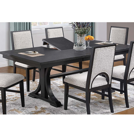 7 Piece Set, Trestle Dining Table And 6 Side Chairs With Cutout Back - Black / Charcoal / White