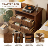 Nightstand With Charging Station, 2 Drawer Bedside Table - Walnut