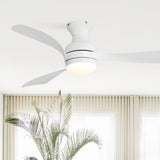 52" Low Profile Ceiling Fan With Lights, Quiet Reversible DC Motor, Dimmable LED, 3 Blades - White