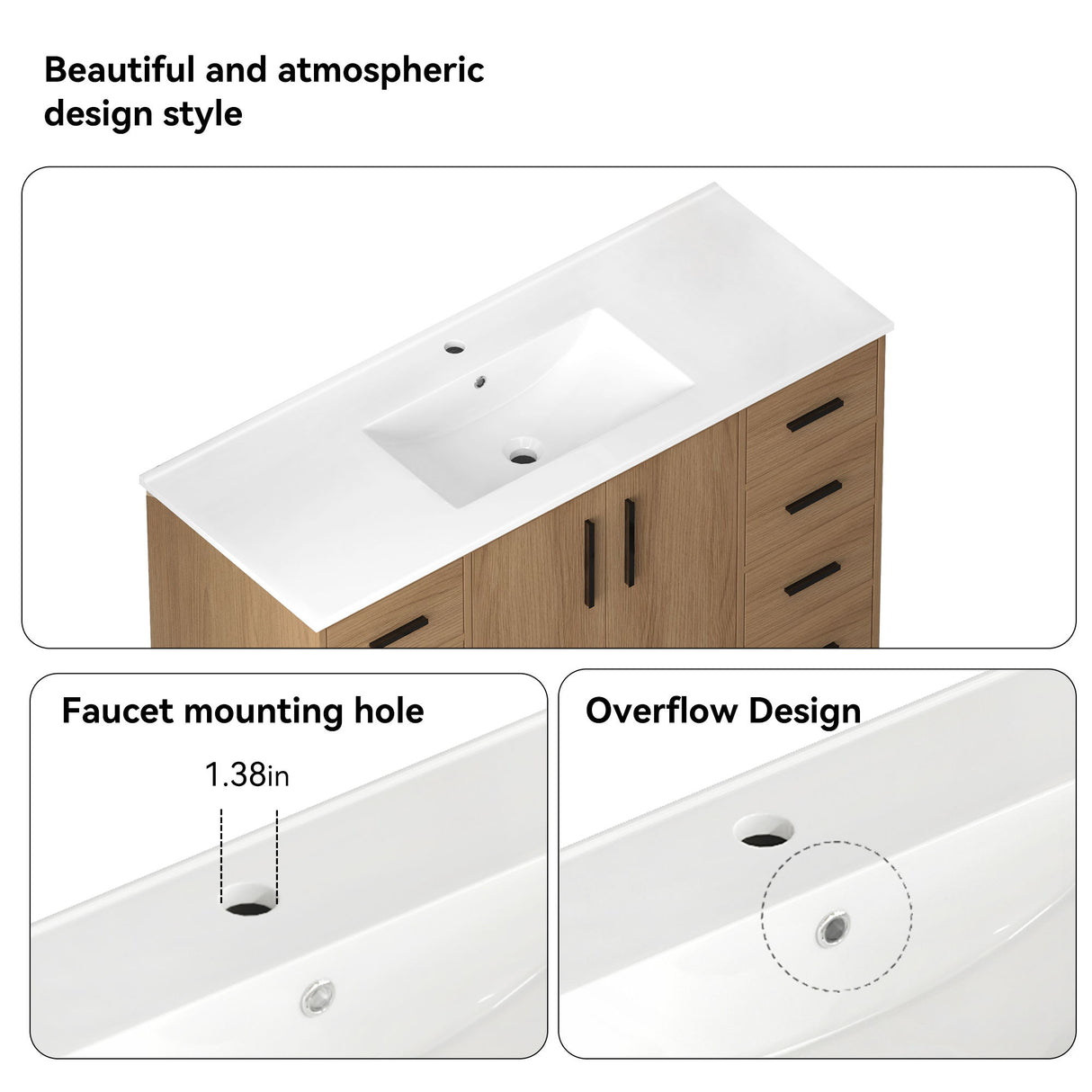 Bathroom Vanity With Abundant Storage 2 Soft Close Doors And 9 Drawers