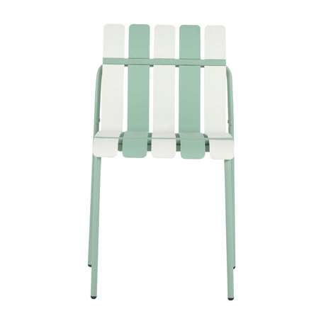 4 Piece Set Of Color Block Designed Single Chairs & Round Table - Cream White / Haze Green / White