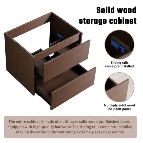 Bathroom Vanity With Basin Wall Hang Storage - Brown / Brown / White