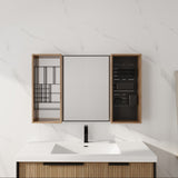 43.5" Mirror Cabinet With Storage, Wall Mounted Medicine Cabinet Frame With Shelves - Imitative Oak