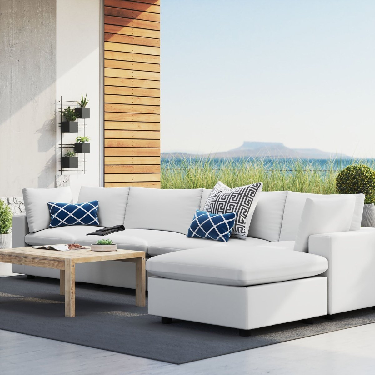 144" 5-Piece Sunbrella® Outdoor Patio Sectional Sofa – White - Outdoor - Alpine Outlets